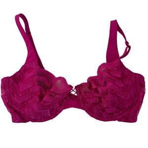Victoria’s Secret Hot Pink Lace Push up Bra 34D Unlined Sexy Lingerie